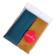  JASMINE Mušelínové pleny DuoLux 60 x 80 cm 2 ks Modrá/Hořčice