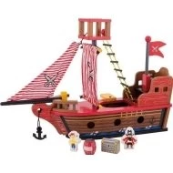 Jouéco dřevěná pirátská loď Pohled z boku na loď