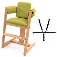Reemy grow dřevěná židlička varianta Zelená s pultíkem, polstrováním a pásy
