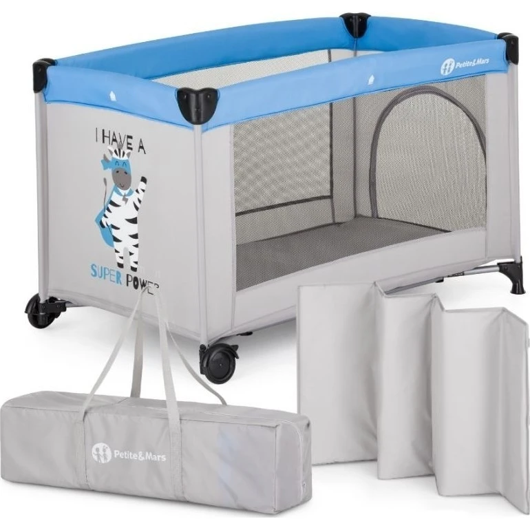 Petite&Mars Postýlka cestovní Koot Lite dark grey (bez průlezu) varianta Zebra super power