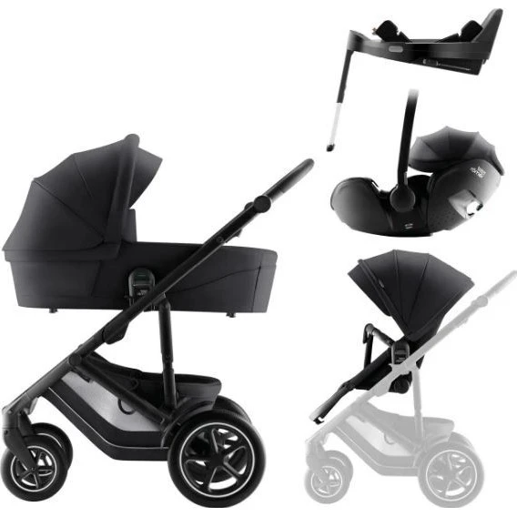 BRITAX RÖMER Set 4v1 kočárek Smile 5Z + korba + autosedačka + báze varianta Carbon black STYLE