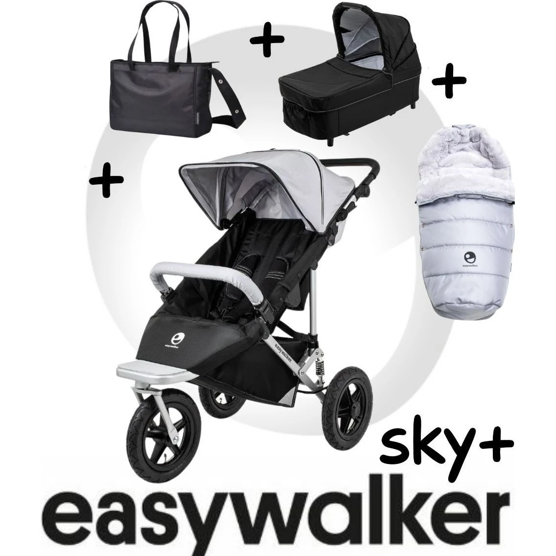 Easywalker SKY Plus SET 4 varianta Black edition silver