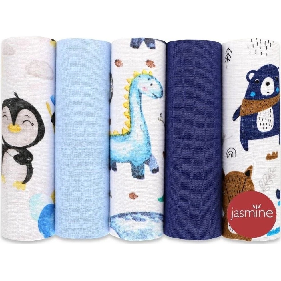 JASMINE Bavlněné pleny BOX 5 ks varianta Dino / tučňák