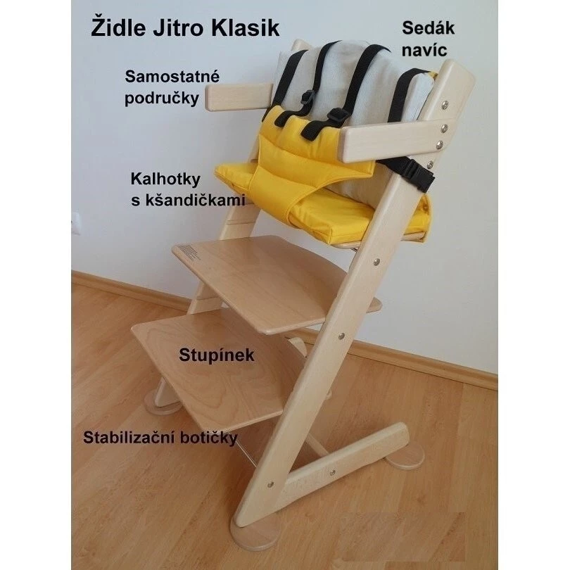 JITRO Rostoucí židle Klasik - Područky, sedák navíc, kalhotky s kšandami, stupínek, stabilizační botičky