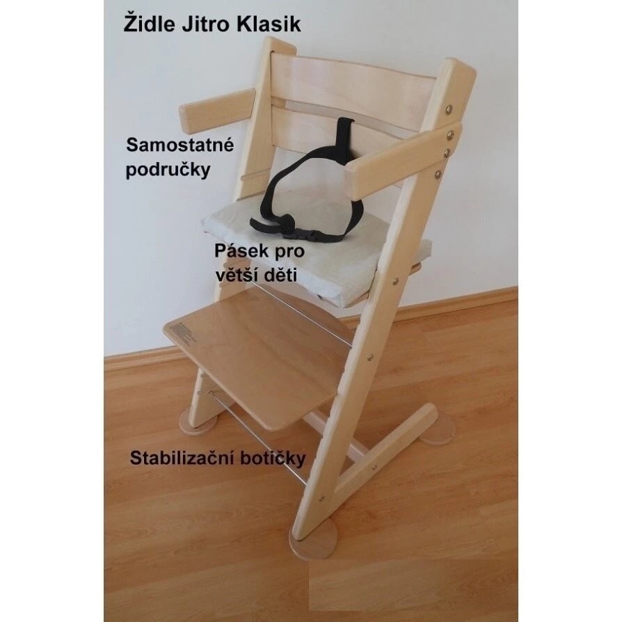 JITRO Rostoucí židle Klasik - Područky, pásek pro starší děti, stabilizační botičky