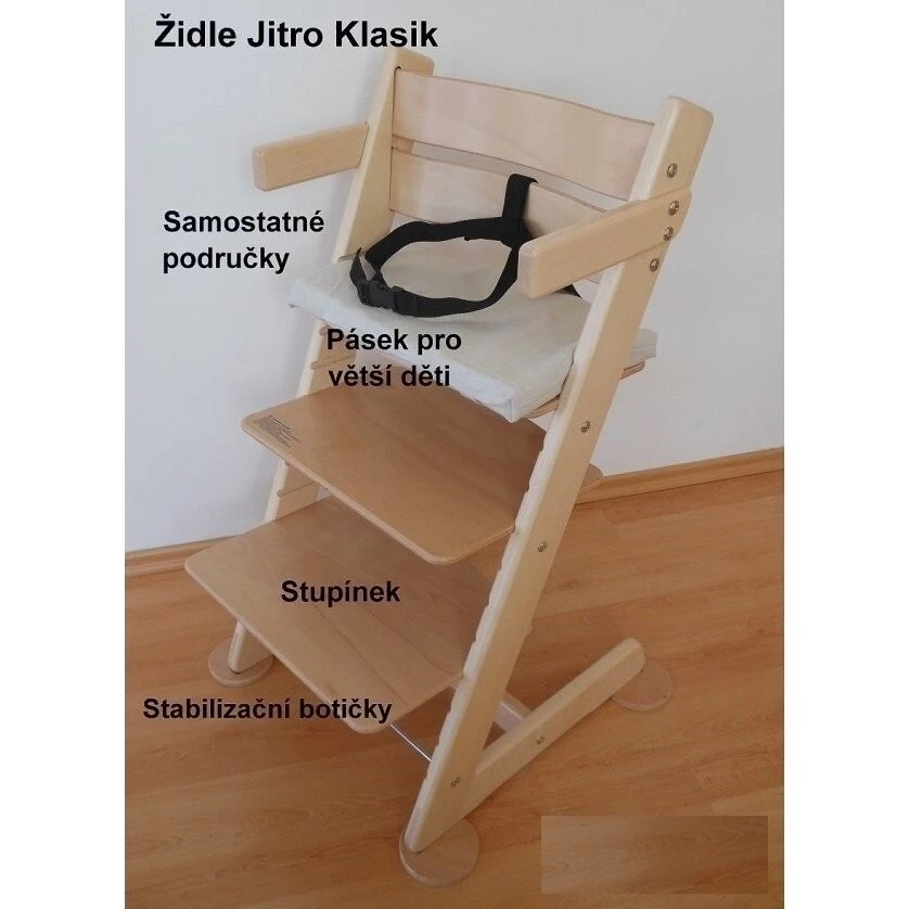 JITRO Rostoucí židle Klasik - Područky, pásek pro starší děti, stupínek, stabilizační botičky