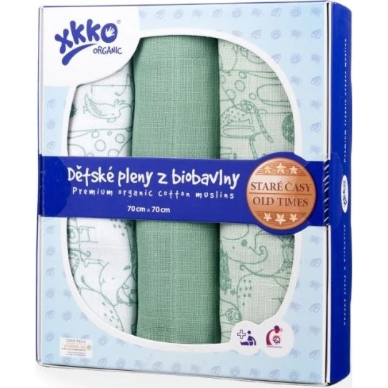 KIKKO Pleny z Bio bavlny Organic 70x70cm Staré časy Natural, 5ks varianta Safari granite green