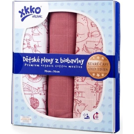KIKKO Pleny z Bio bavlny Organic 70x70cm Staré časy Natural, 5ks varianta Safari mesa rosa