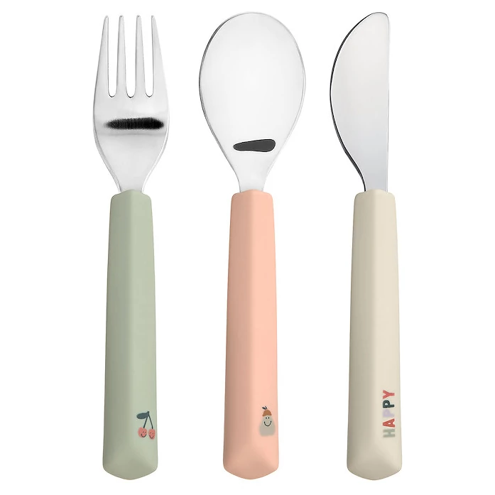 Lassig Příbor Cutlery se silikonovou rukojetí 3ks varianta Happy Fruits Cherry