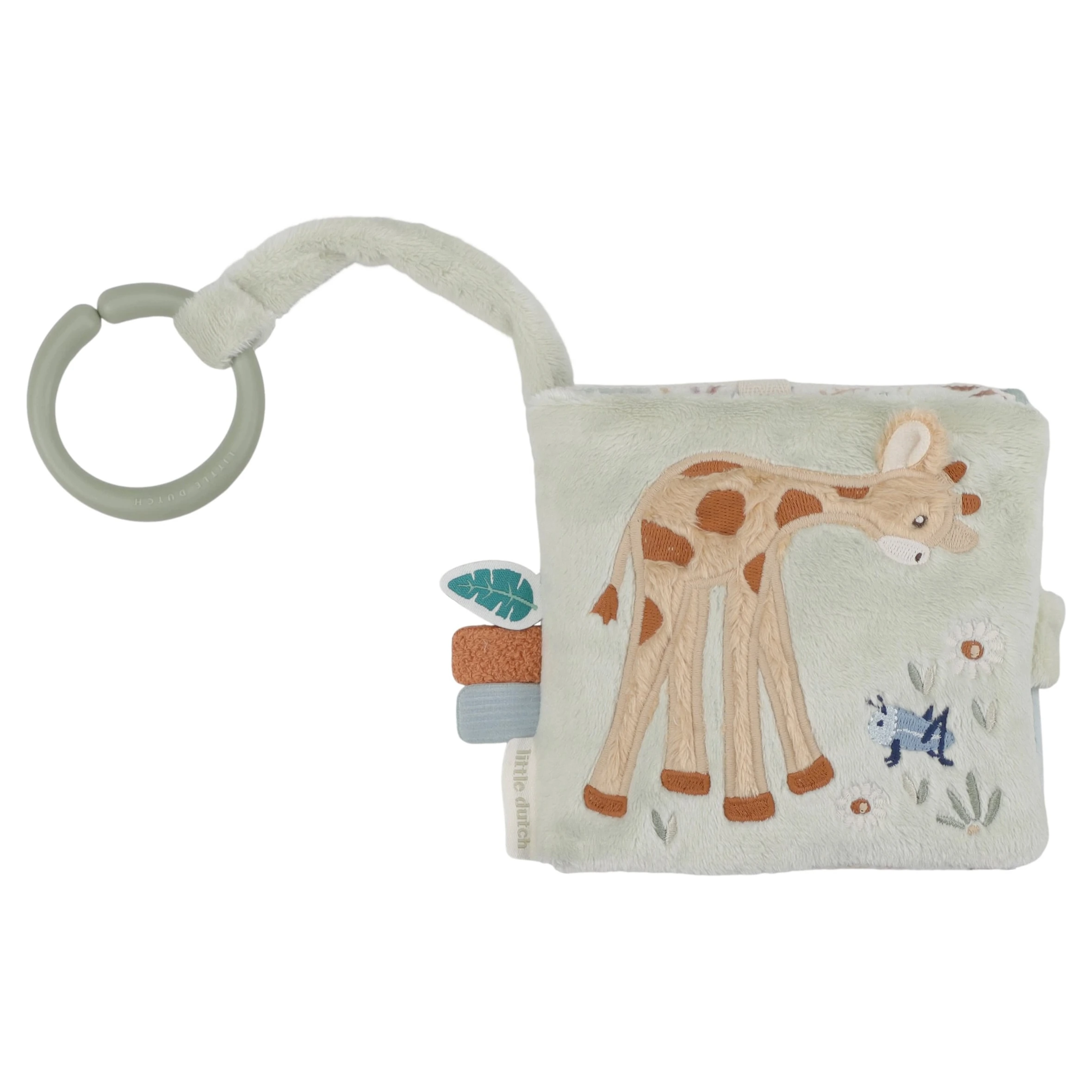 Little Dutch Závěsná textilní knížka s aktivitami Newborn Naturals varianta Safari Friends
