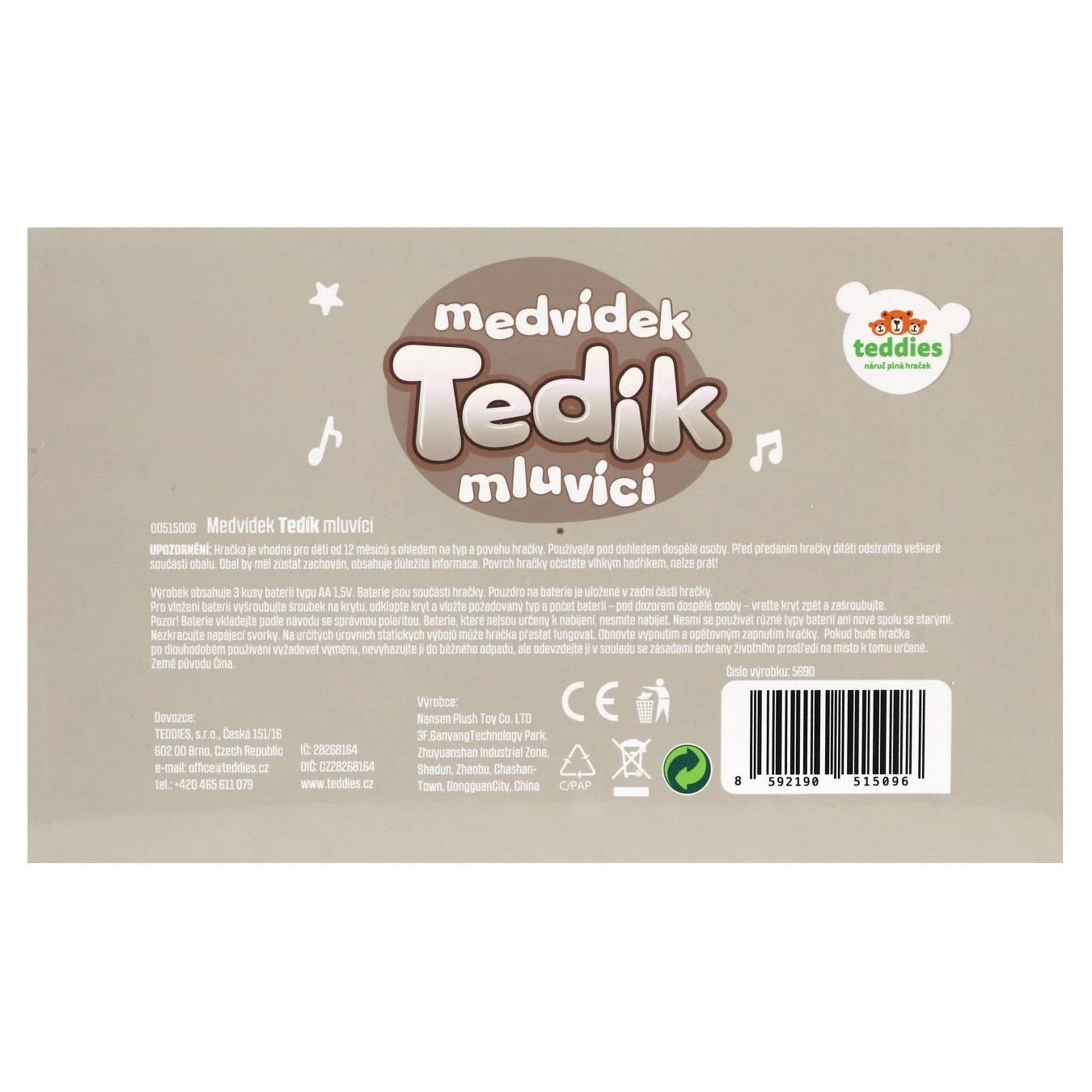 Teddies Medvěd česky mluvící plyš 22x25cm - 