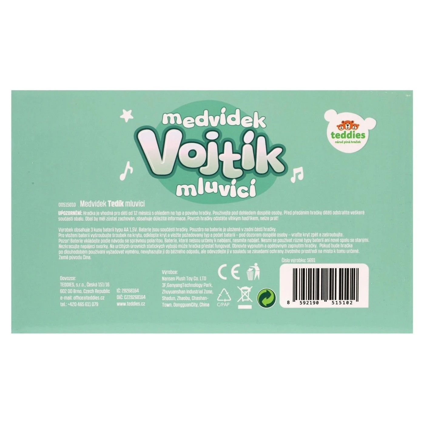 Teddies Medvěd česky mluvící plyš 22x25cm - 