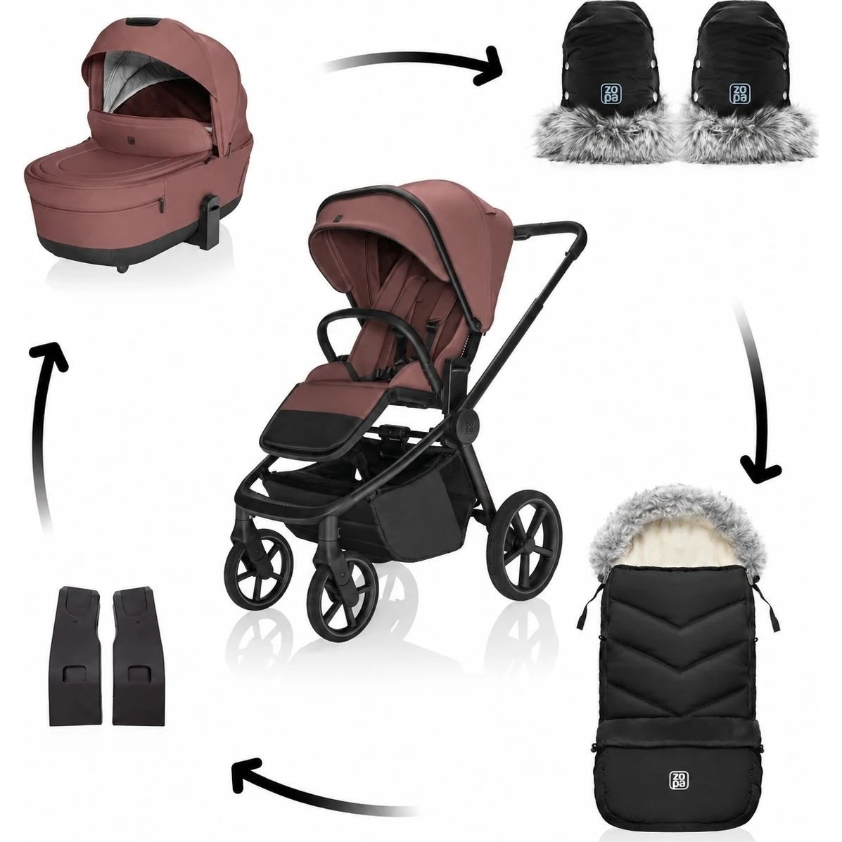 ZOPA SET Kočárek Move Cross 5X + fusak Fluffy + rukavice varianta Amber brown 