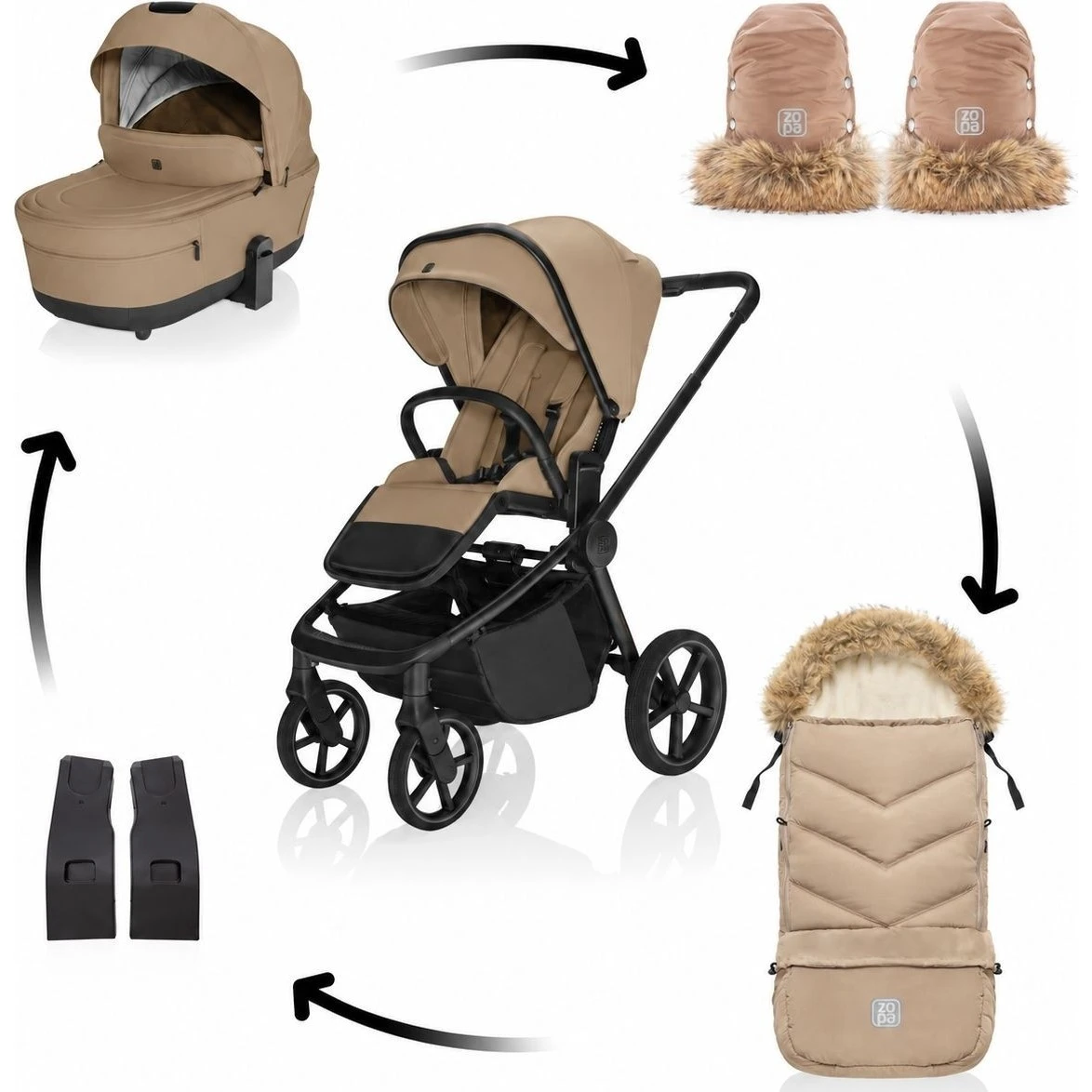 ZOPA SET Kočárek Move Cross 5X + fusak Fluffy + rukavice varianta Latte beige 