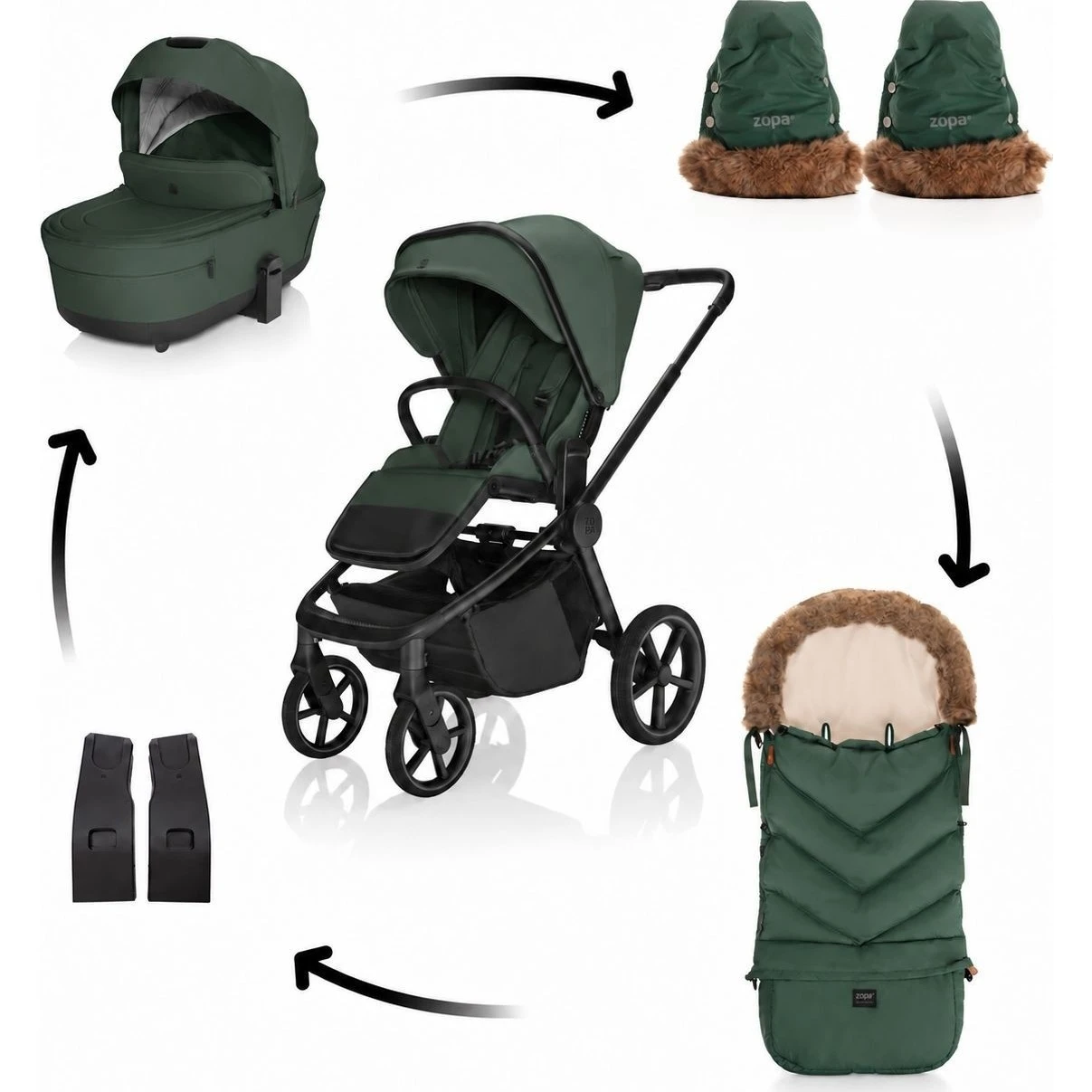 ZOPA SET Kočárek Move Cross 5X + fusak Fluffy + rukavice varianta Oak green 