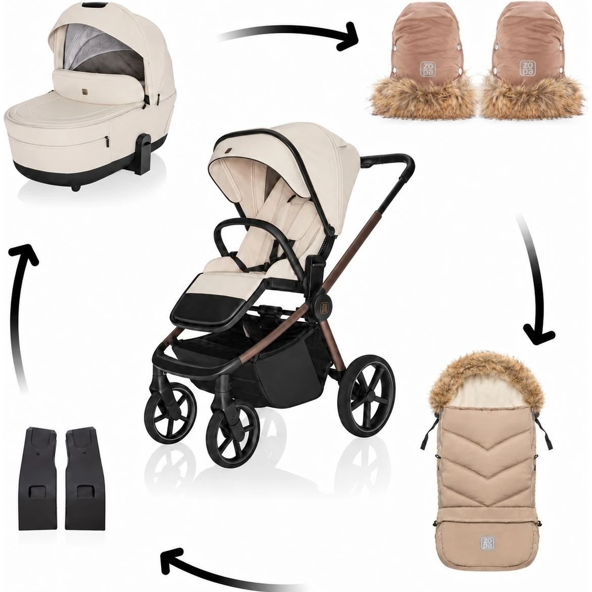 ZOPA SET Kočárek Move Cross 5X + fusak Fluffy + rukavice varianta Quartz beige 
