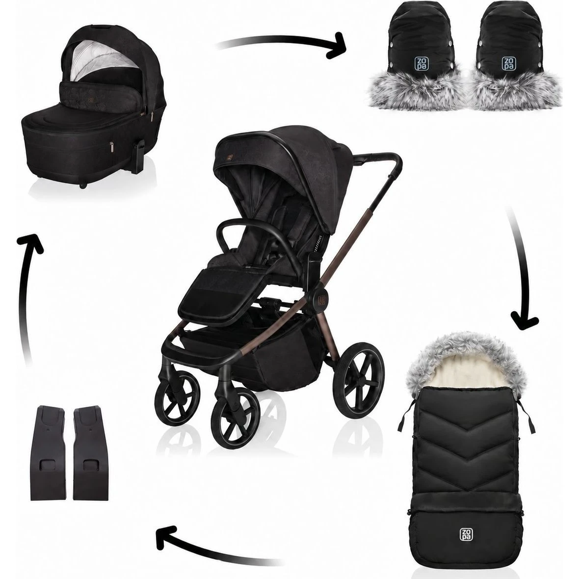 ZOPA SET Kočárek Move Cross 5X + fusak Fluffy + rukavice varianta Quartz black