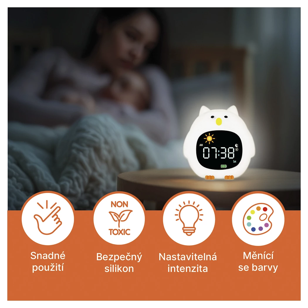 Zopa Silikonový dětský budík s nočním světlem a hudbou - 